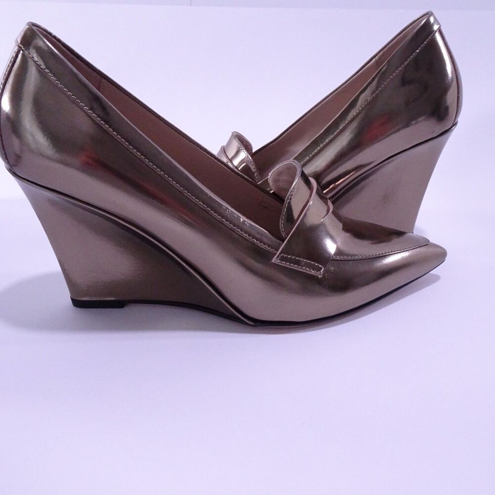Theory Women's Metallic Leather Loafer Wedge Pumps Sandals NWT 498 Sz 37 39 - Picture 3 of 5